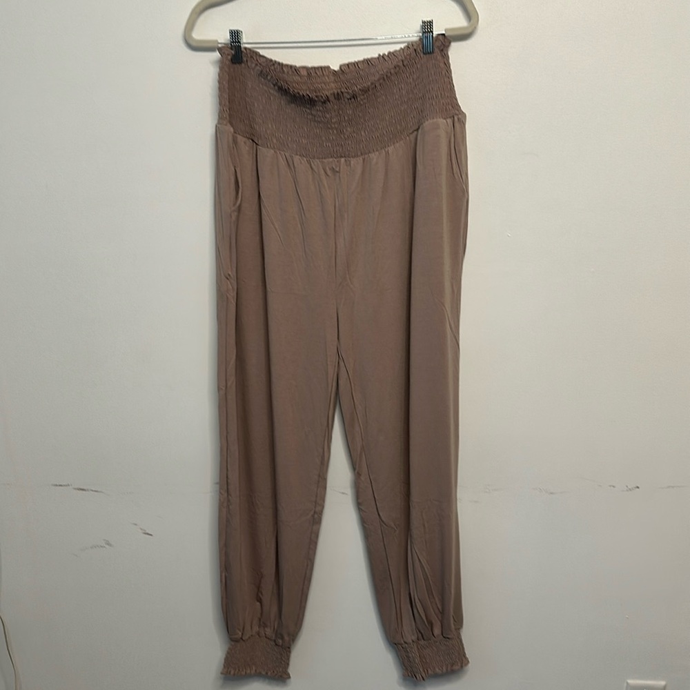 Zenana Ash Mocha High-Waisted lounge smocked jogger pants